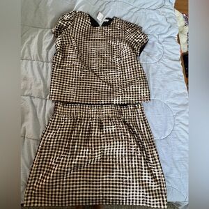 Jcrew Factory Gold and Black Lurex bow top and skirt XxL